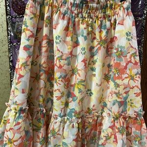 LC Lauren Conrad Cream Bubble Mini Skirt Smocked Ruffled Casual